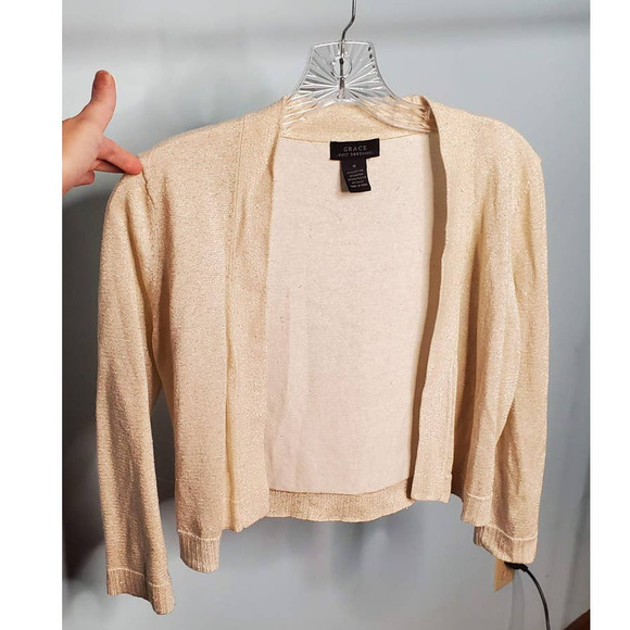 GRACE Knit Dressing Y2K Chic Cream & Gold Subtle Sparkly Lightweight Cardigan - Picture 2 of 7